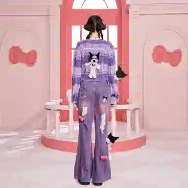 13 DEMARZO x Sanrio 23FW Plush Doll Stripe Knit Cardigan