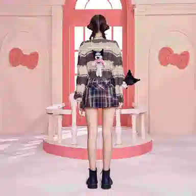 13 DEMARZO x Sanrio 23FW Plush Doll Stripe Knit Cardigan