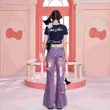 13 DEMARZO x Sanrio Vintage Glow Bear Jeans Purple