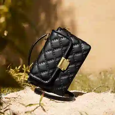 纳兰杜 小香风菱格时尚百搭精致优雅大方通勤 牛皮拼合成革 单肩斜挎手提包 中号 女款 米白色/子夜黑