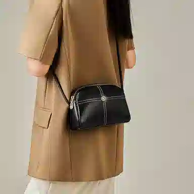 纳兰杜 简约休闲软皮妈妈款百搭时尚 牛皮 手机包单肩斜挎包 迷你 女款 子夜黑