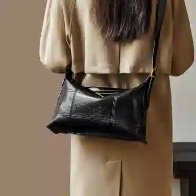 纳兰杜 时尚休闲通勤托特包百搭包包女 牛皮 斜挎包单肩包 大号 女款 咖色/子夜黑