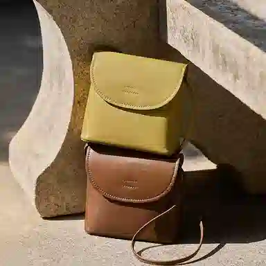 纳兰杜 复古小众高级感时尚百搭 牛皮拼合成革 单肩包 迷你 女款 植鞣棕色/植鞣浅草黄