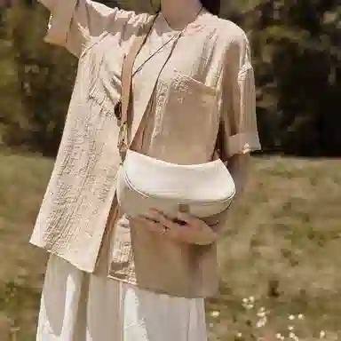 纳兰杜 时尚法式流行休闲百搭小众通勤 牛皮拼合成革 饺子包腋下斜挎包 中号 女款 多色