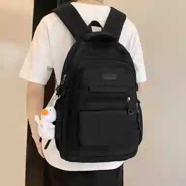 纳兰杜 大容量日系简约百搭休闲纯色高颜值 织物 书包双肩包 大号 女款 白色/黑色