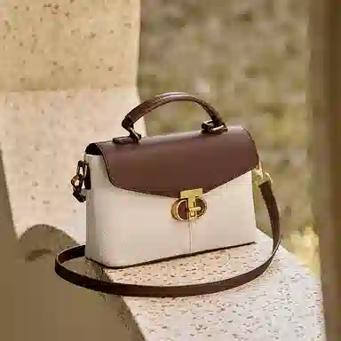 纳兰杜 气质优雅百搭大气高级感上班通勤 牛皮 单肩斜挎手提包 中号 女款 米白拼棕色