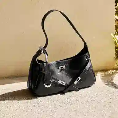 纳兰杜 慵懒松弛感通勤时尚潮流百搭高级感 牛皮拼合成革 腋下单肩包 女款 米白色/黑色