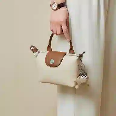 纳兰杜 女包通勤时尚百搭潮流品牌小众休闲包包 牛皮拼合成革 手提包单肩斜挎包 小号 女款 卡其棕/黑色