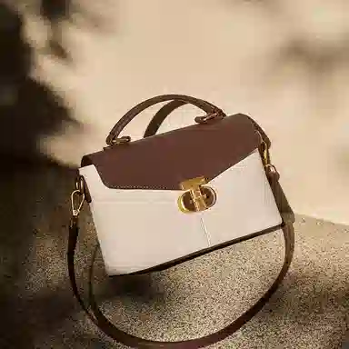 纳兰杜 气质优雅百搭大气高级感上班通勤 牛皮 单肩斜挎手提包 中号 女款 米白拼棕色