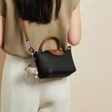 纳兰杜 女包通勤时尚百搭潮流品牌小众休闲包包 牛皮拼合成革 手提包单肩斜挎包 小号 女款 卡其棕/黑色