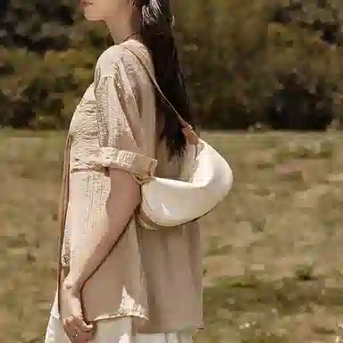 纳兰杜 时尚法式流行休闲百搭小众通勤 牛皮拼合成革 饺子包腋下斜挎包 中号 女款 多色