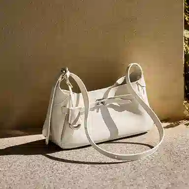 纳兰杜 慵懒松弛感通勤时尚潮流百搭高级感 牛皮拼合成革 腋下单肩包 女款 米白色/黑色