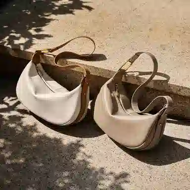 纳兰杜 时尚法式流行休闲百搭小众通勤 牛皮拼合成革 饺子包腋下斜挎包 中号 女款 多色