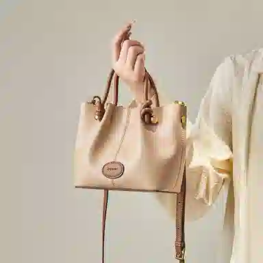 纳兰杜 时尚简约 合成革 单肩手提包 女款 米白拼棕色