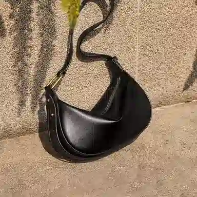 纳兰杜 时尚法式流行休闲百搭小众通勤 牛皮拼合成革 饺子包腋下斜挎包 中号 女款 多色