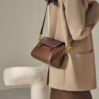 纳兰杜 复古设计高级感时尚通勤百搭 牛皮拼合成革 单肩包 迷你 女款 咖色