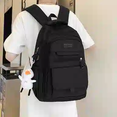 纳兰杜 大容量日系简约百搭休闲纯色高颜值 织物 书包双肩包 大号 女款 白色/黑色