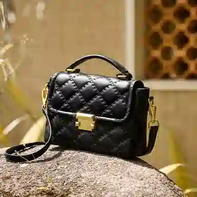 纳兰杜 小香风菱格时尚百搭精致优雅大方通勤 牛皮拼合成革 单肩斜挎手提包 中号 女款 米白色/子夜黑