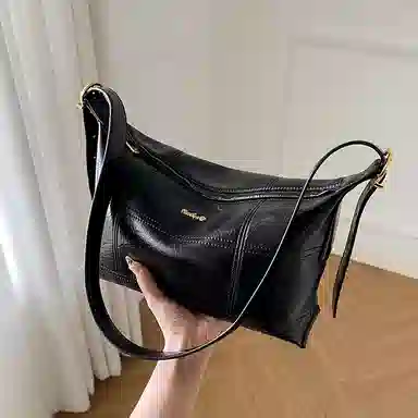 纳兰杜 时尚休闲通勤托特包百搭包包女 牛皮 斜挎包单肩包 大号 女款 咖色/子夜黑