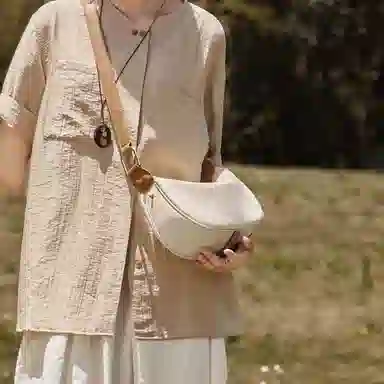 纳兰杜 时尚法式流行休闲百搭小众通勤 牛皮拼合成革 饺子包腋下斜挎包 中号 女款 多色