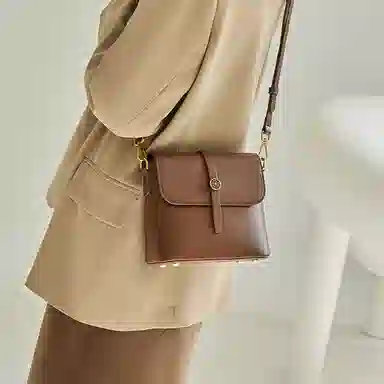 纳兰杜 时尚包包百搭款潮流品牌小众 牛皮真皮 单肩包链条包斜挎包 小号 女款 咖色