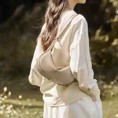 纳兰杜 时尚法式流行休闲百搭小众通勤 牛皮拼合成革 饺子包腋下斜挎包 中号 女款 多色