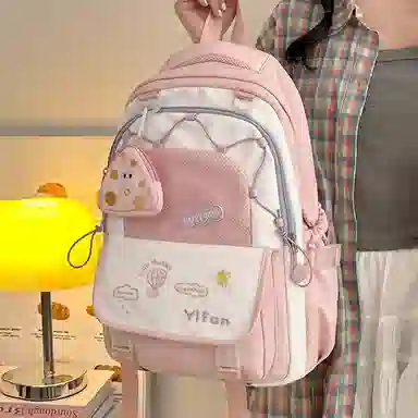 纳兰杜 书包女小学初中高中学生大容量高颜值学院风可爱百搭 织物 双肩包 大号 女款 黄色/粉色/蓝色