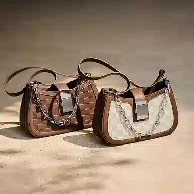 纳兰杜 高级感包包女百搭少女包潮流法棍包个性洋气 牛皮拼合成革 腋下包单肩包斜挎包 女款 棕色/白拼棕