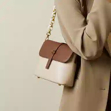 纳兰杜 时尚包包百搭款潮流品牌小众 牛皮真皮 单肩包链条包斜挎包 小号 女款 咖色