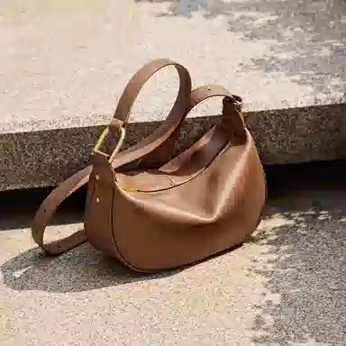 纳兰杜 时尚法式流行休闲百搭小众通勤 牛皮拼合成革 饺子包腋下斜挎包 中号 女款 多色