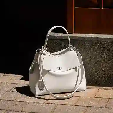 纳兰杜 高级感休闲通勤百搭简约慵懒松弛感 牛皮拼合成革 单肩手提包 中号 女款 绅士黑/米白色/大象灰