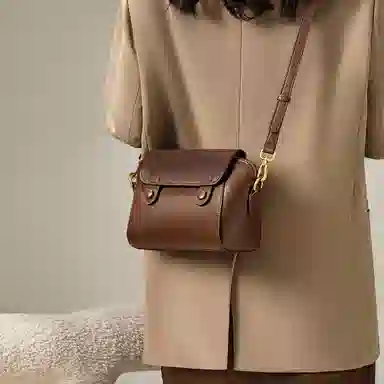 纳兰杜 复古设计高级感时尚通勤百搭 牛皮拼合成革 单肩包 迷你 女款 咖色