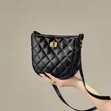 纳兰杜 高级感菱格链条马鞍包时尚流行百搭简约休闲通勤女包 牛皮拼合成革 斜挎包 常规 女款 子夜黑/米白色