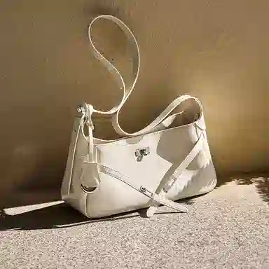 纳兰杜 慵懒松弛感通勤时尚潮流百搭高级感 牛皮拼合成革 腋下单肩包 女款 米白色/黑色