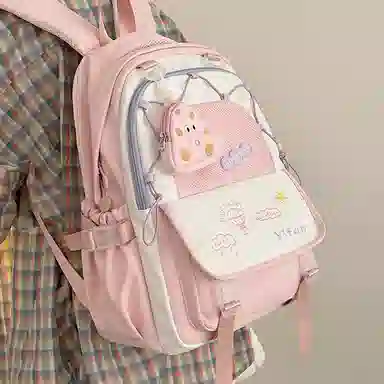 纳兰杜 书包女小学初中高中学生大容量高颜值学院风可爱百搭 织物 双肩包 大号 女款 黄色/粉色/蓝色