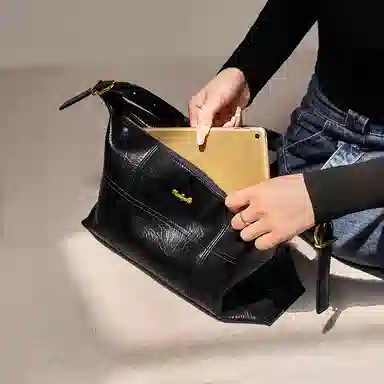 纳兰杜 时尚休闲通勤托特包百搭包包女 牛皮 斜挎包单肩包 大号 女款 咖色/子夜黑