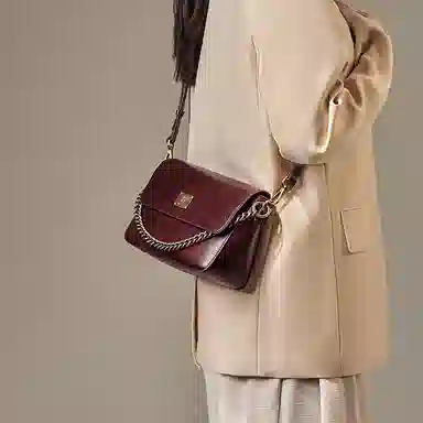 纳兰杜 时尚小方包通勤链条洋气百搭简约质感小众设计 头层牛皮 腋下包单肩斜挎包 小号 女款 咖色