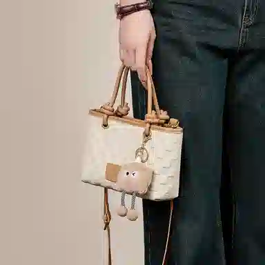 纳兰杜 通勤上班洋气高级感精致百搭 牛皮拼合成革 手提包 小号 女款 米白拼杏