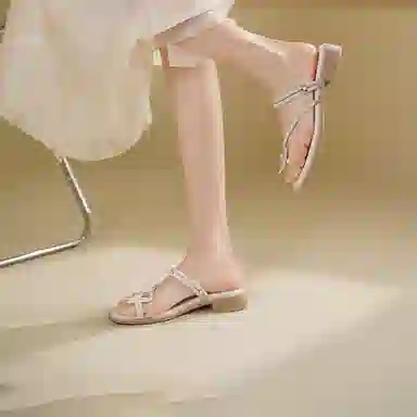 卓诗尼 仙女风蝴蝶结百搭时尚人字拖鞋 女