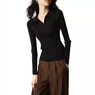 晚白 软糯不扎肤高弹力条纹针织衫 女款