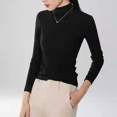 晚白 修身立领长袖休闲打底针织衫 女款 黑色