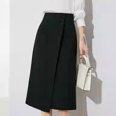 晚白 纯色高腰包臀休闲长裙  女款  黑色