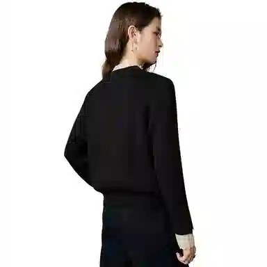 晚白 花边立领高弹力含羊毛针织衫 女款 黑色