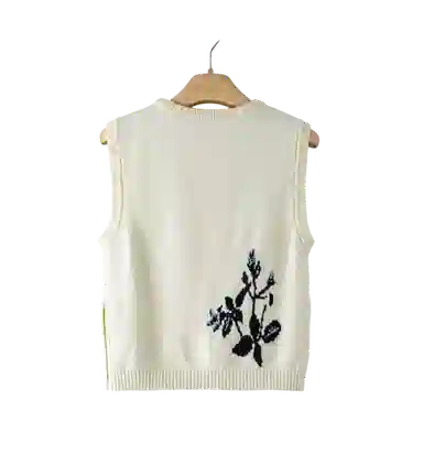 晚白 清新花朵圆领百搭无袖背心针织衫 女款