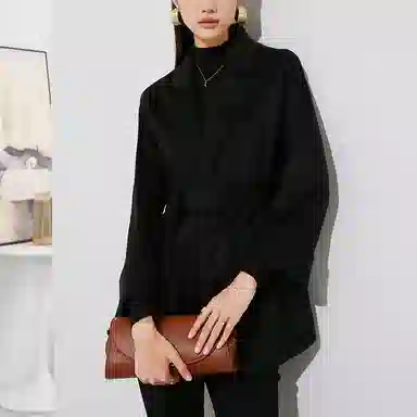 晚白 双面呢子羊毛外套大衣 女款 黑色