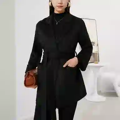 晚白 双面呢子羊毛外套大衣 女款 黑色