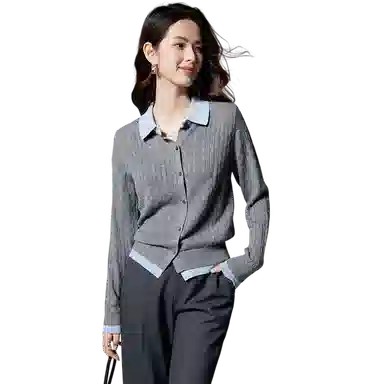 晚白 假两件亲肤韩系翻领百搭针织衫 女款