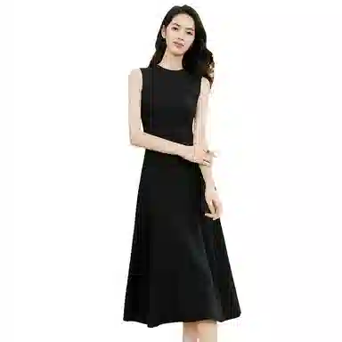 晚白 高腰大摆针织连衣裙 女款 黑色