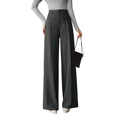 晚白 时尚通勤半松紧高腰窄版休闲裤 女款