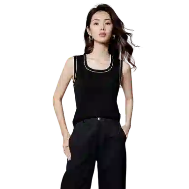 晚白 简约百搭上衣拼色休闲风背心针织 女款